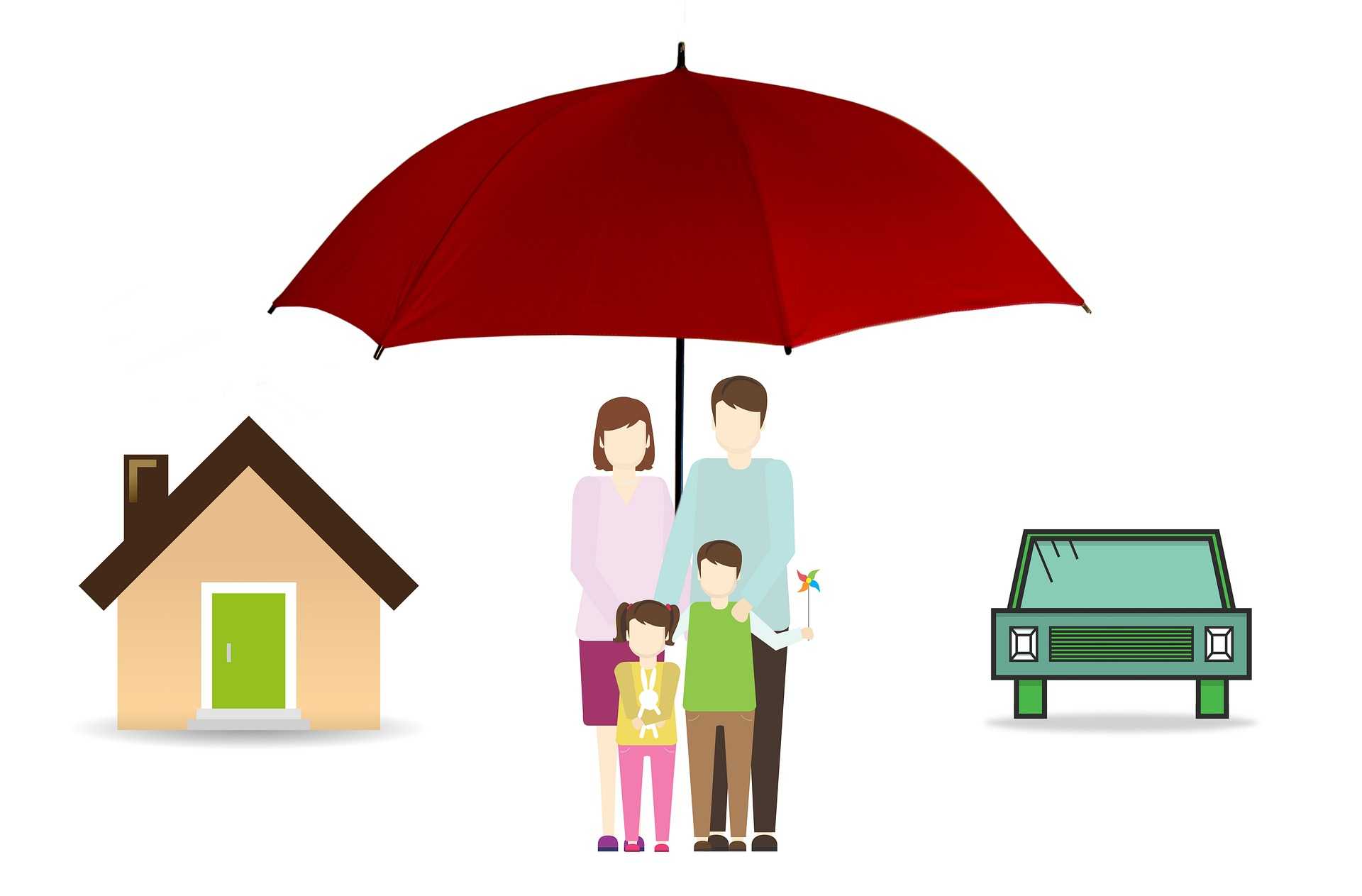 umbrella of insurance over house and car